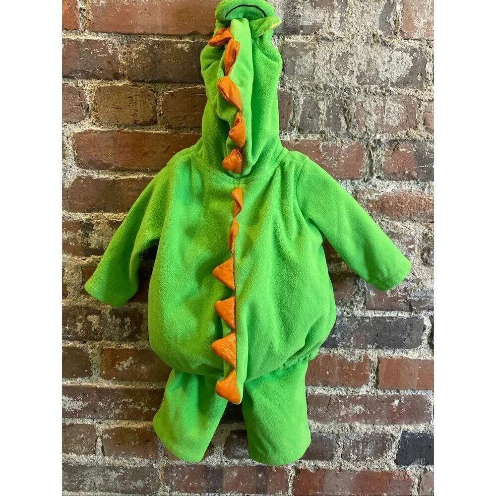 CARTER’s Baby Dino Costume • Green Hooded Zip-up Long Sleeve Top with Orange Spi